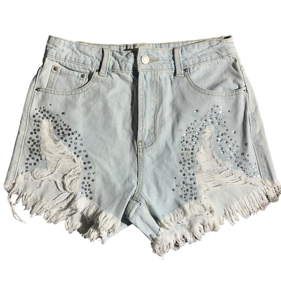 254-Litz By Uniq light denim distressed cutoff shorts with sequins. Medi… - Picture 1 of 5